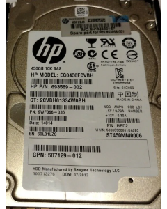 HPE 450GB SFF SAS 10K 6Gb/s HDD 507129-012